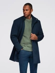Men's tailored structured coat with high collar - navy blue V2 OM-COWC-0136
