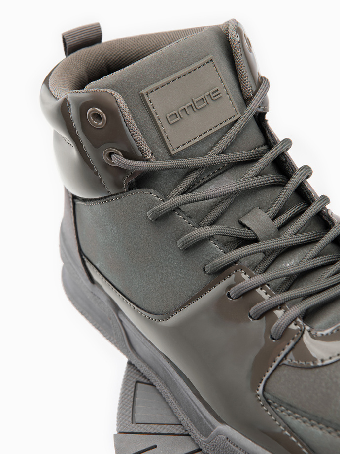 Men's high boots sneakers with shiny elements - brown V4 OM-FOSH-0178