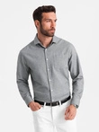 Vyriški REGULAR FIT marškinėliai su kišenėmis - pilki melanžiniai V3 OM-SHCS-0148