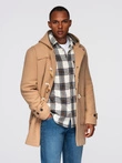 Men's wool and hooded duffle coat - light brown V1 OM-COWC-0131