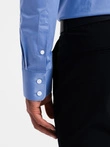 Cămașă clasică SLIM FIT pentru bărbați din țesătură satinată - albastru V2 OM-SHOS-0176