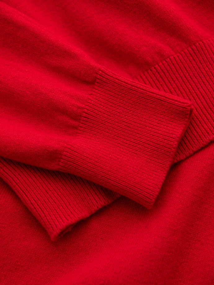 Men's sweater with a "v-neck" neckline with a shirt collar - red V4 OM-SWSW-0102