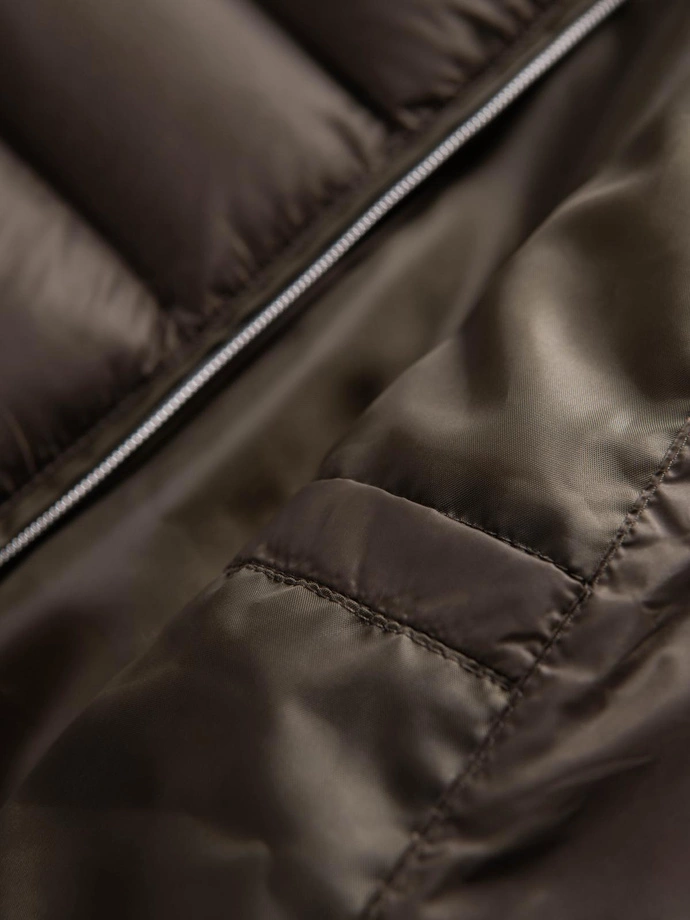 Classic quilted men's jacket with stand-up collar - olive V3 OM-JALP-0261