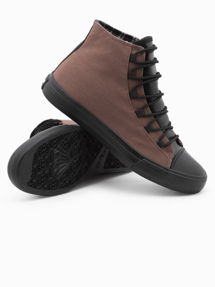 Pantofi de bărbați pantofi de sport din materiale combinate - maro V6 OM-FOTH-0143