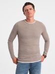 Men's cotton sweater with round neckline - cold beige V9 OM-SWSW-0103