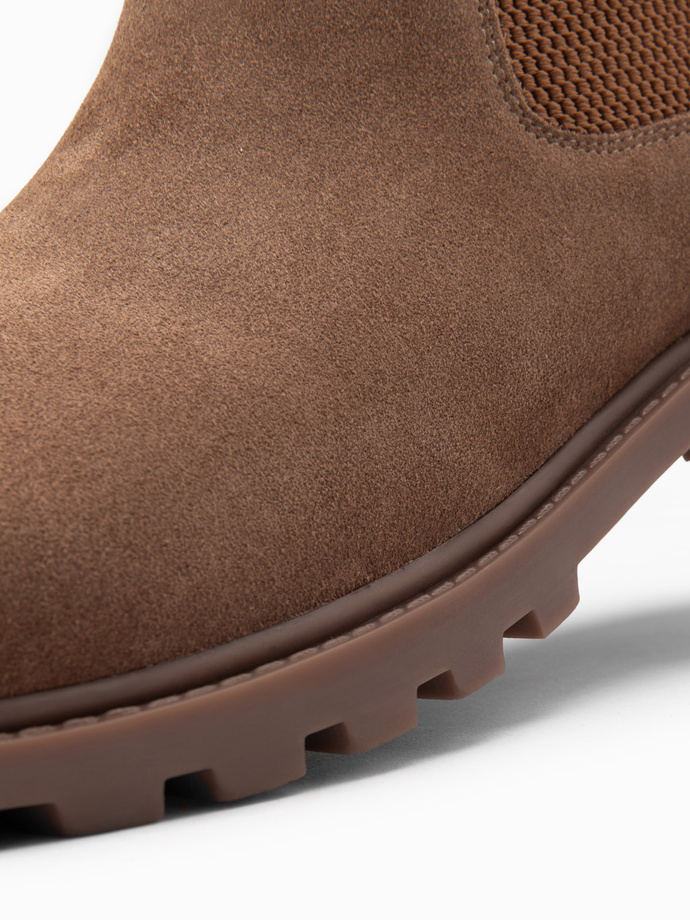 Pantofi bărbătești de top din piele de căprioară - maro deschis V4 OM-FOBO-0173