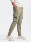 Pánské kalhoty JOGGER s cargo kapsami na zip - khaki V1 OM-PAJO-0125