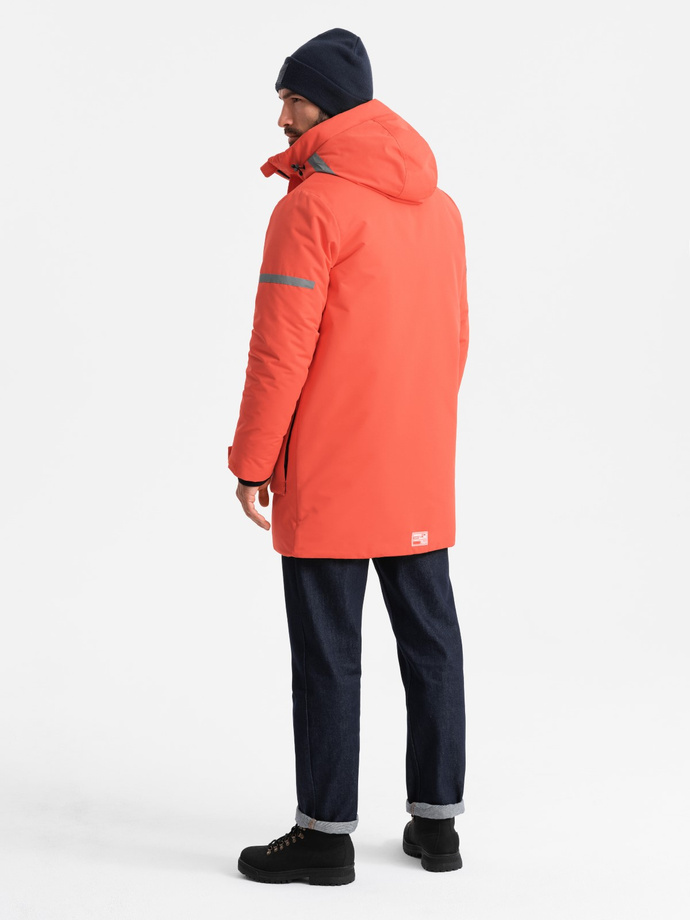 Men's long insulated jacket with reflective elements - orange V1 OM-JALJ-0169