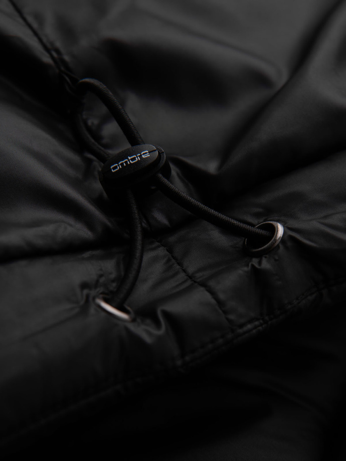Jachetă puffer matlasată pentru bărbați cu glugă - negru V1 OM-JAHP-0235