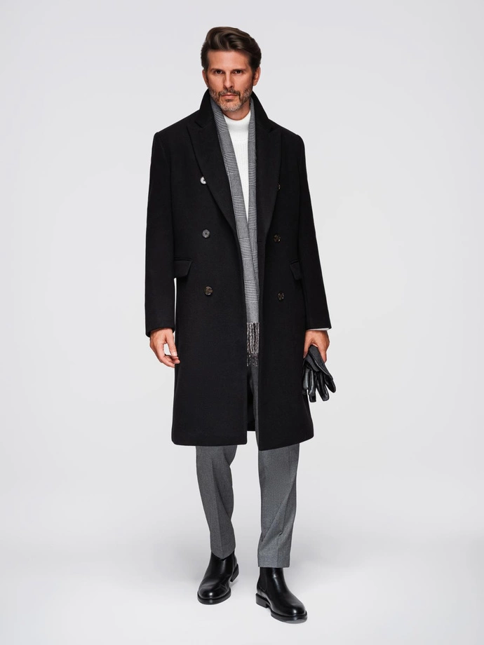 Men's double-breasted wool coat - black V2 OM-COWC-0133