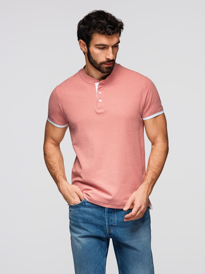 Tricou polo fără guler pentru bărbați - roz V7 OM-TSCT-0156
