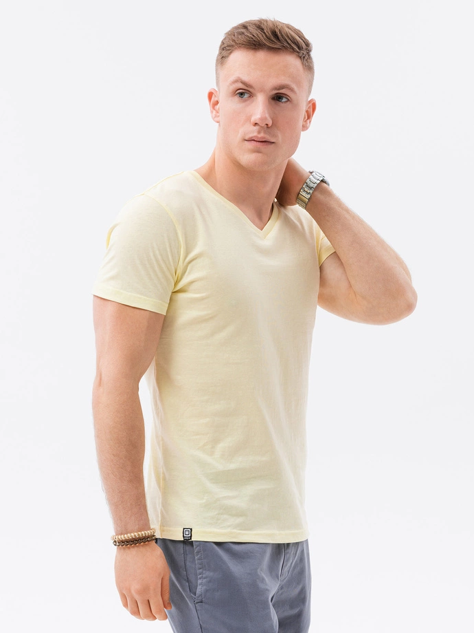 Classic men's BASIC v-neck T-shirt - light yellow V14 S1369