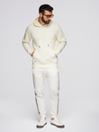 Men's kangaroo hooded sweatshirt - cream V11 OM-SSBN-0177