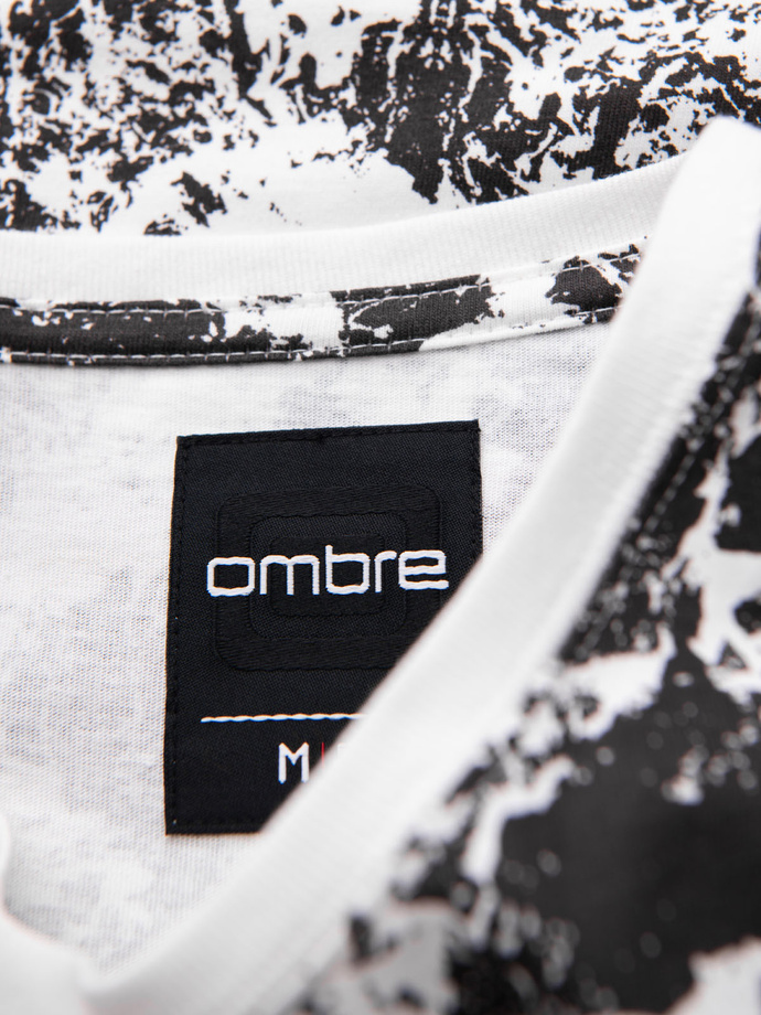 Vyriški raštuoti medvilniniai marškinėliai trumpomis rankovėmis - balta ir juoda V2 OM-TSFP-0223