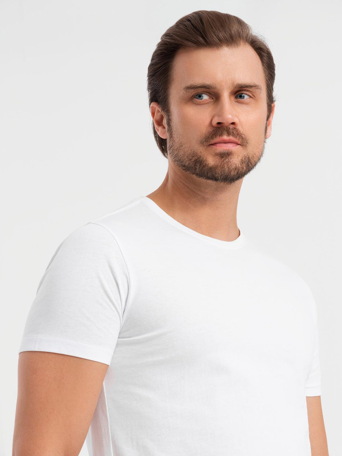Set of men's BASIC cotton shirts with round neckline - 3x white V11 OM-TSBS-0232