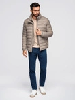 Men's quilted jacket with two fasteners - dark beige V4 OM-JALP-0231