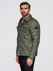 Men's quilted jacket in shirt cut - olive V2 OM-JALP-0215