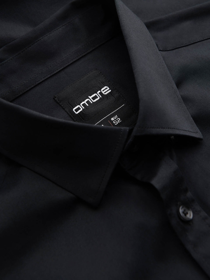 Cămașă clasică pentru bărbați SLIM FIT din țesătură satinată - negru V4 OM-SHOS-0176