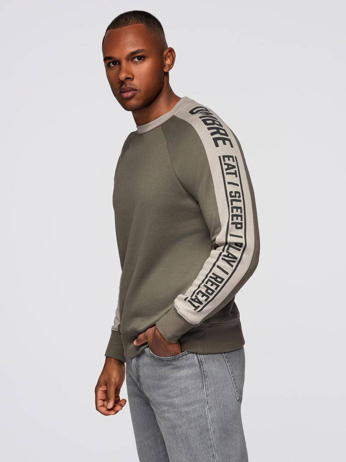 Men's sweatshirt with contrasting stripes and raglan sleeves - olive V1 OM-SSNZ-0200