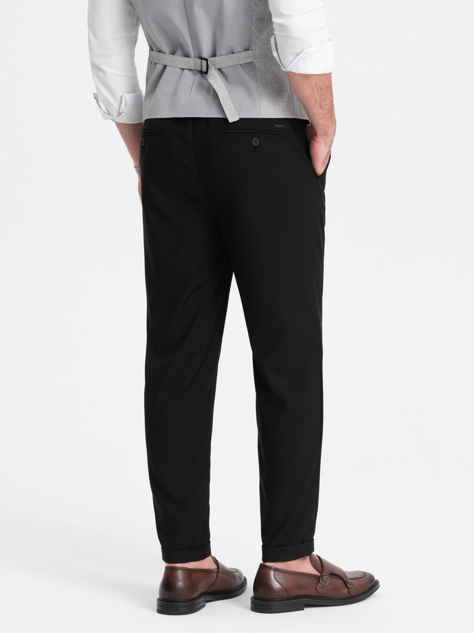 Pánske chino nohavice REGULAR FIT s elastickým pásom - čierne V4 OM-PACP-0157