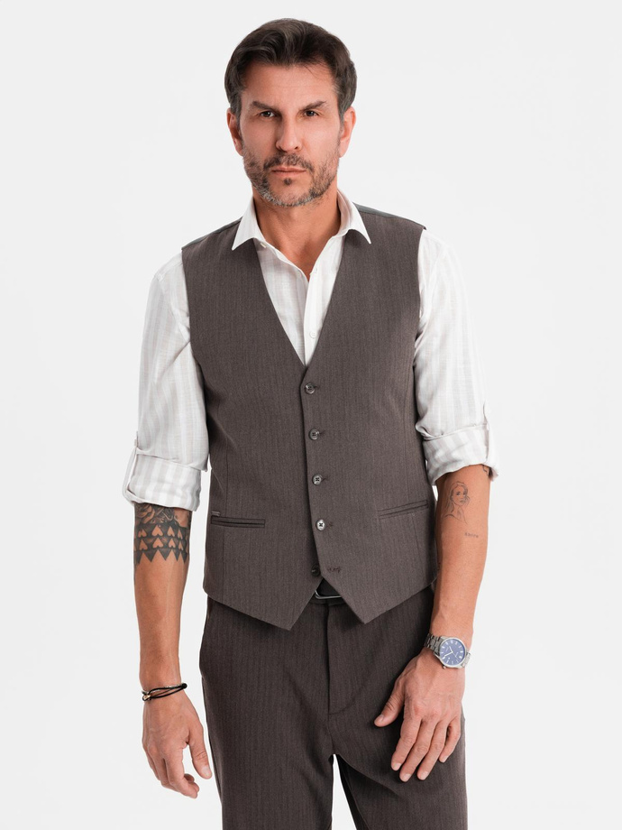 Men's elegant SLIM FIT herringbone vest - graphite V2 OM-BLZV-0143