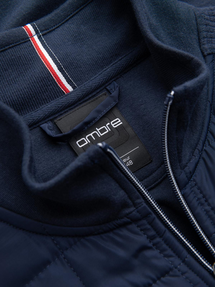 Men's lightweight unzipped jacket with quilted front - navy blue V1 OM-JANP-0193