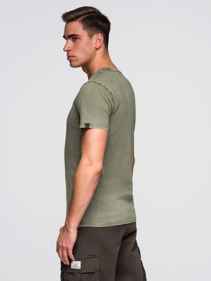 Tricou pentru bărbați cu efect de spălare - olive V4 OM-TSWT-0116