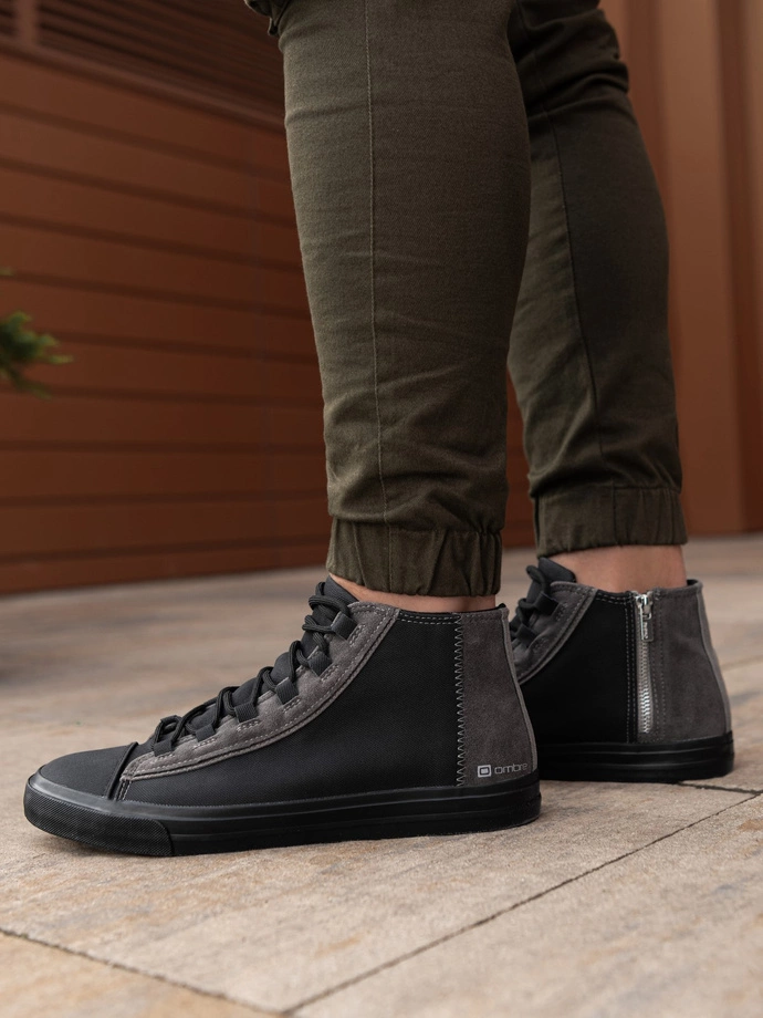 Pantofi sport pentru bărbați cu elemente contrastante - negru OM-FOTH-0140