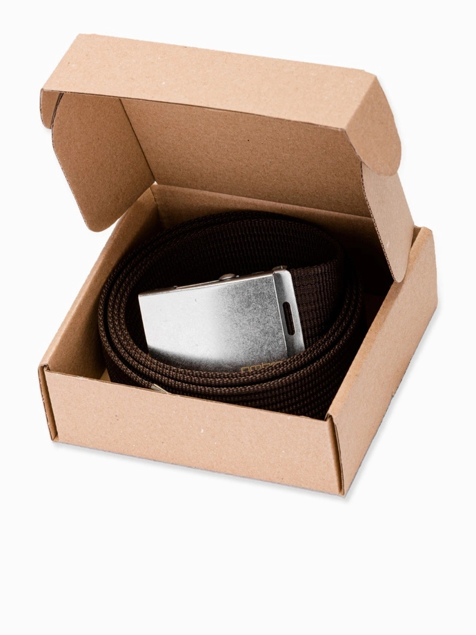 Men's belt with steamed buckle in aged silver - brown A029