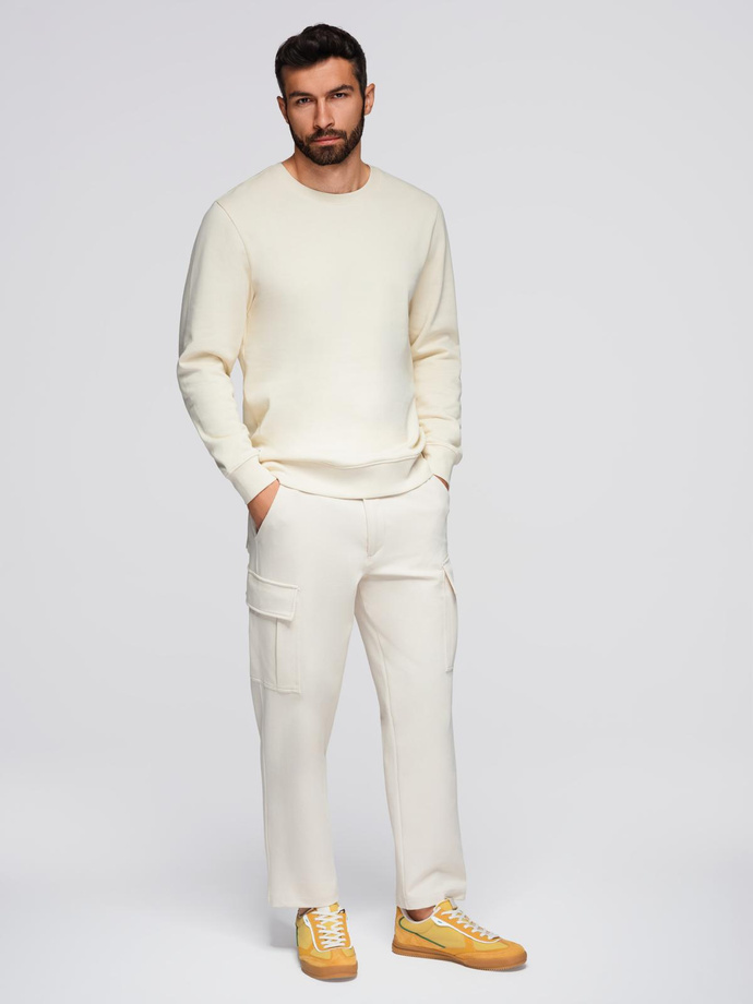 BASIC men's sweatshirt with round neckline - cream V11 OM-SSBN-0175