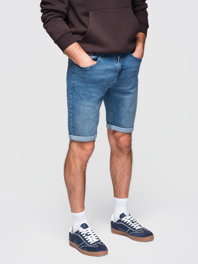 Pantaloni scurți casual pentru bărbați SLIM FIT jacquard knit - albastru marin V1 OM-SRCS-0168