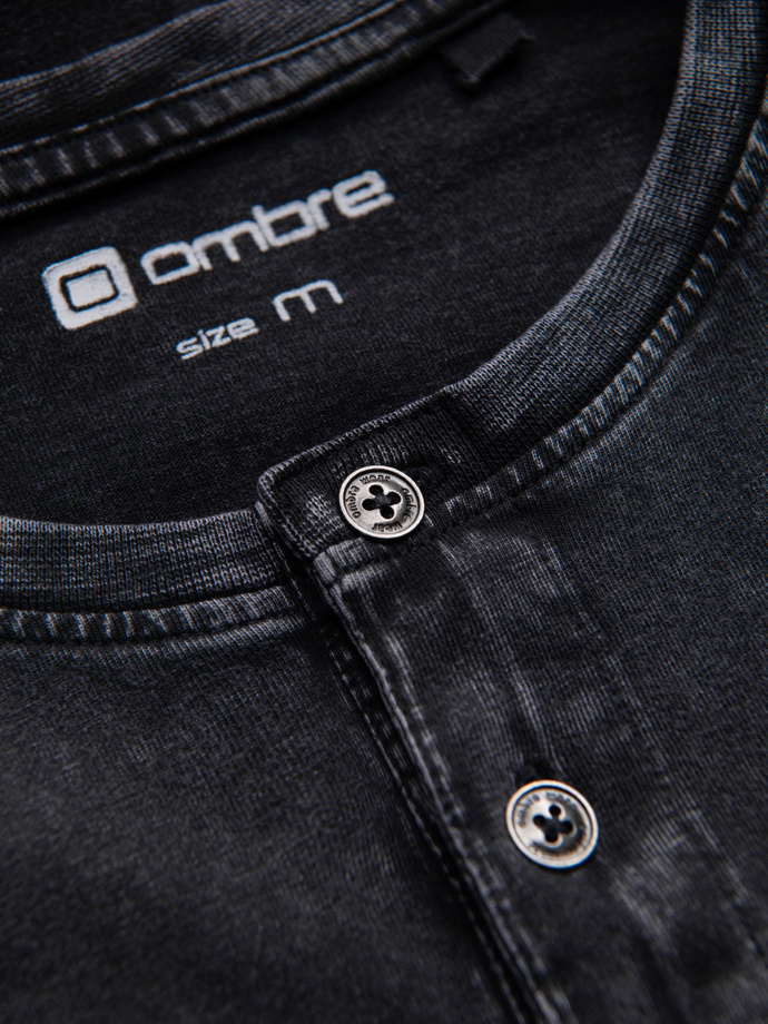 Henley bărbătesc cu mâneci lungi și mâneci raglan - negru V1 OM-LSWL-22FW-001