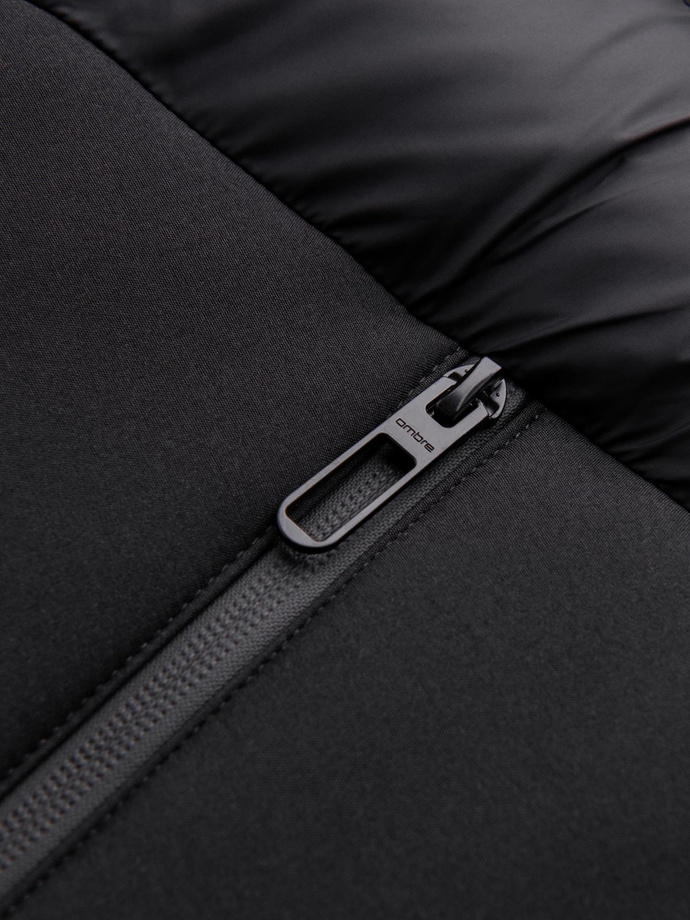 Pánska prešívaná kombinovaná bunda s vysokým golierom - čierna V1 OM-JALP-0172