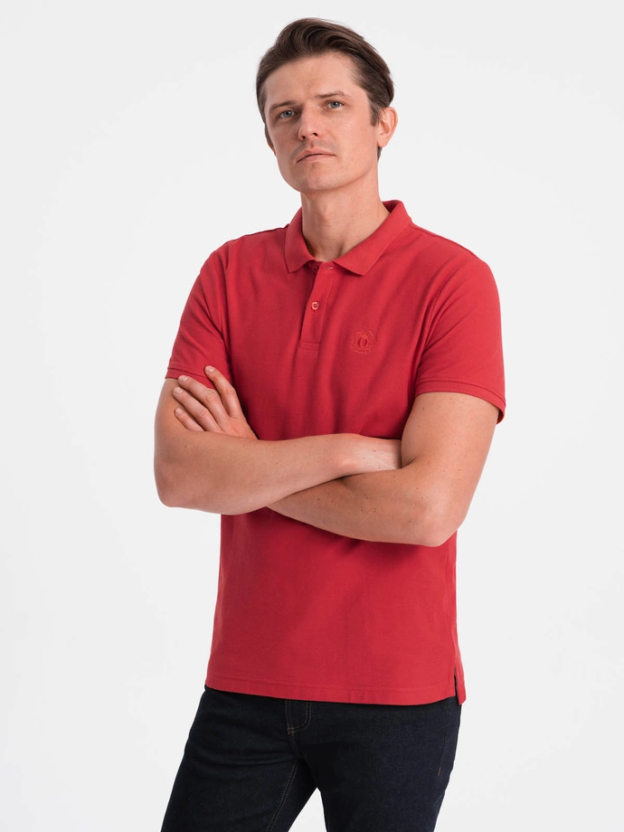 Men's pique knit polo shirt - dark red V14 S1374