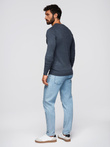 BASIC men's viscose classic sweater with round neckline - navy blue melange V16 OM-SWBS-0106