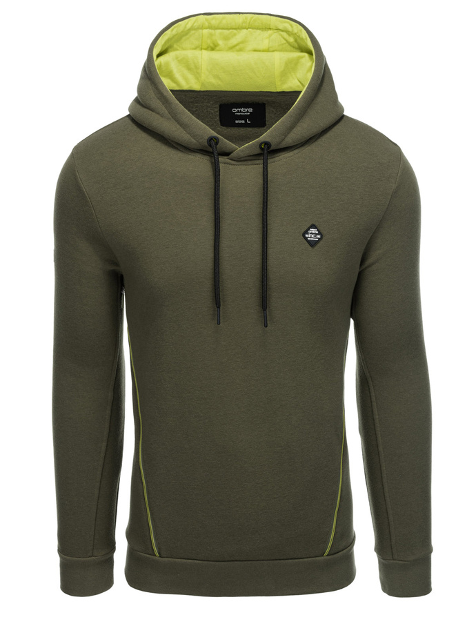 Men's hoodie with zippered pocket - olive V2 OM-SSNZ-22FW-006