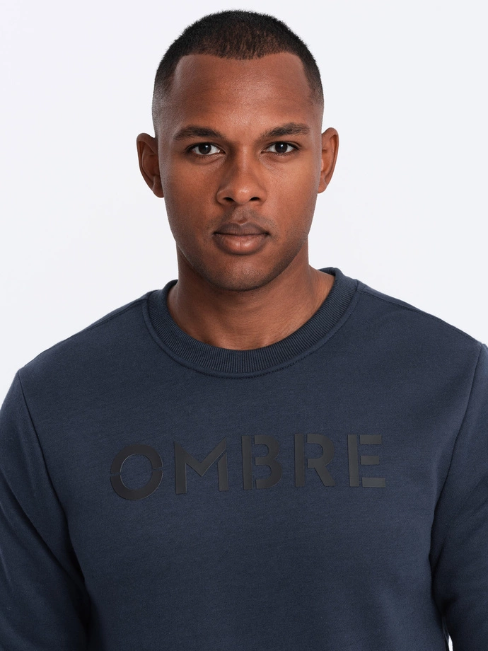 Classic men's sweatshirt with inscription - navy blue V3 OM-SSPS-0181
