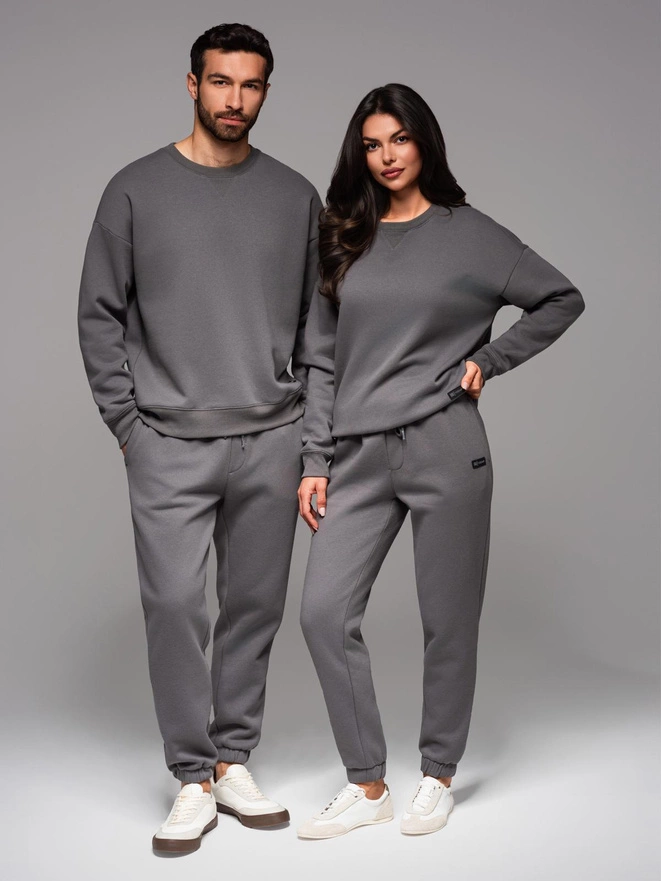 UNISEX sportinio stiliaus sportinio kostiumo komplektas su kelnėmis ir džemperiu - pilkas V18 Z109