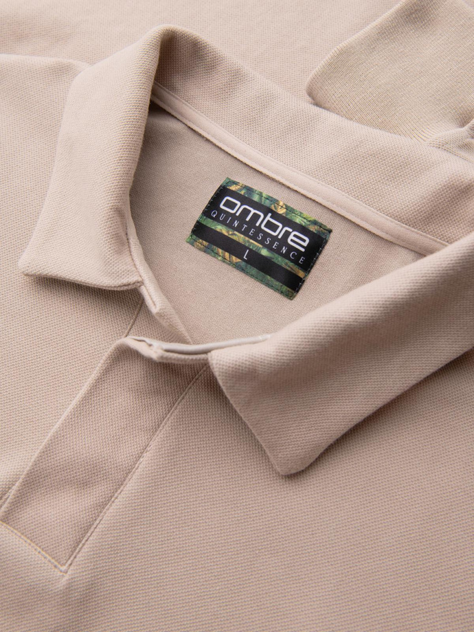 Pánska štruktúrovaná pletená polokošeľa - béžová V2 OM-SSNZ-0149