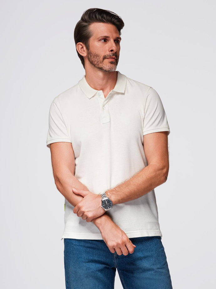 Polo shirt in cotton pique knit - ecru V7 OM-POSS-0103