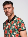 Cotton polo shirt with floral print - black V2 OM-POSS-0149