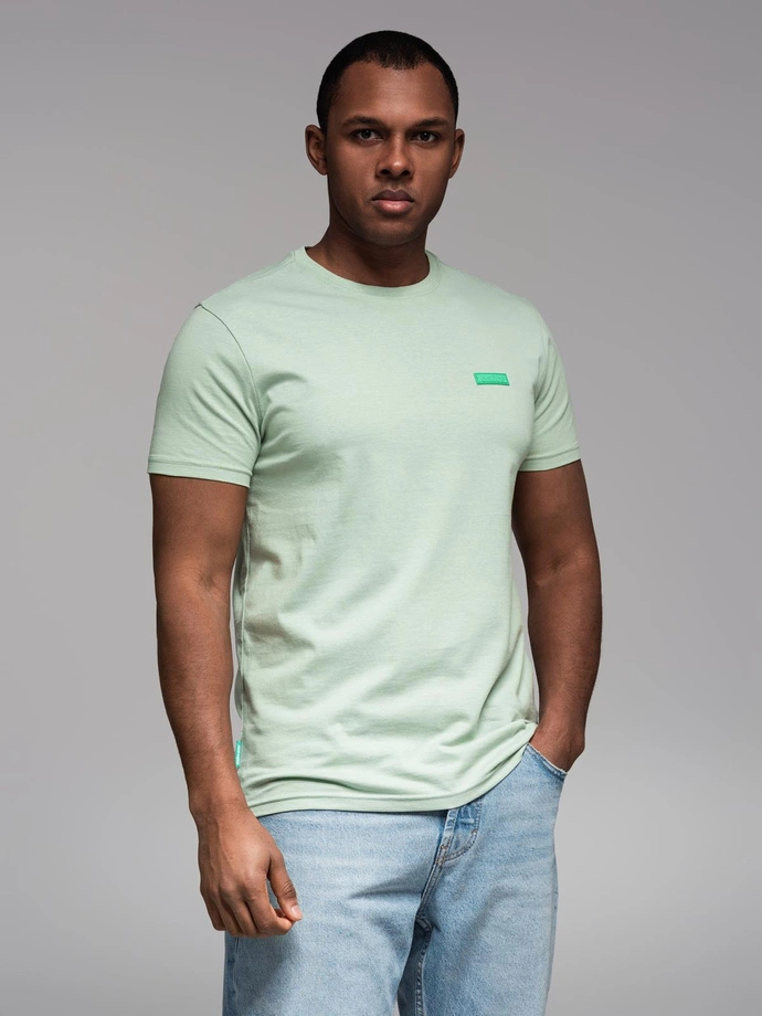 Men's cotton t-shirt with green patch on chest - mint V4 OM-TSCT-0151