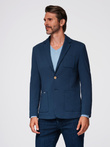 Men's SLIM knit jacket with subtle texture - dark blue V6 OM-BLZB-0101