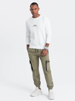 Pantaloni JOGGER pentru bărbați cu buzunare cargo cu fermoar - gri deschis V1 OM-PAJO-0135