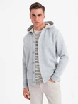 Men's button-down hooded sweatshirt - grey melange V2 OM-SSZP-0186