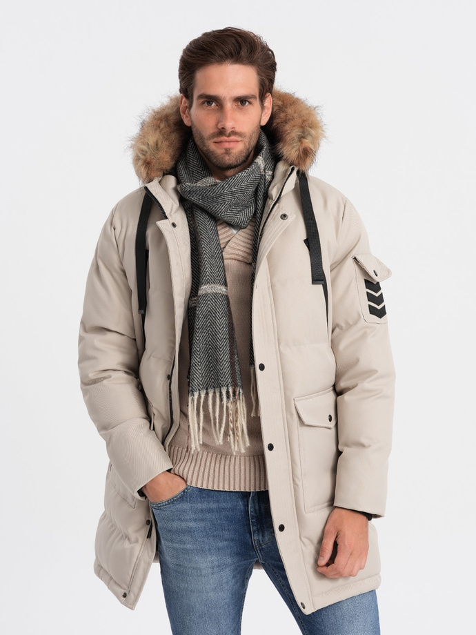 Pánská zimní bunda parka - béžová V5 OM-JALJ-0132