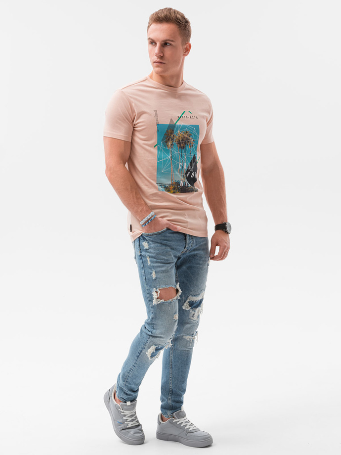Men's printed t-shirt V-14B- pink S1434