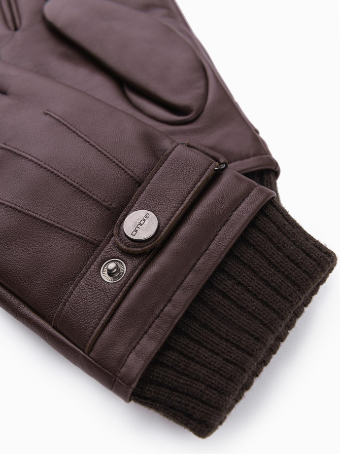 Men's leather gloves with touch function - dark brown V2 OM-ACGL-0128