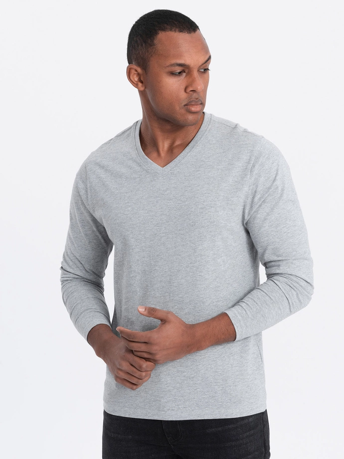 Men's unprinted longsleeve with a crew neckline - grey melange V7 OM-LSBL-0108
