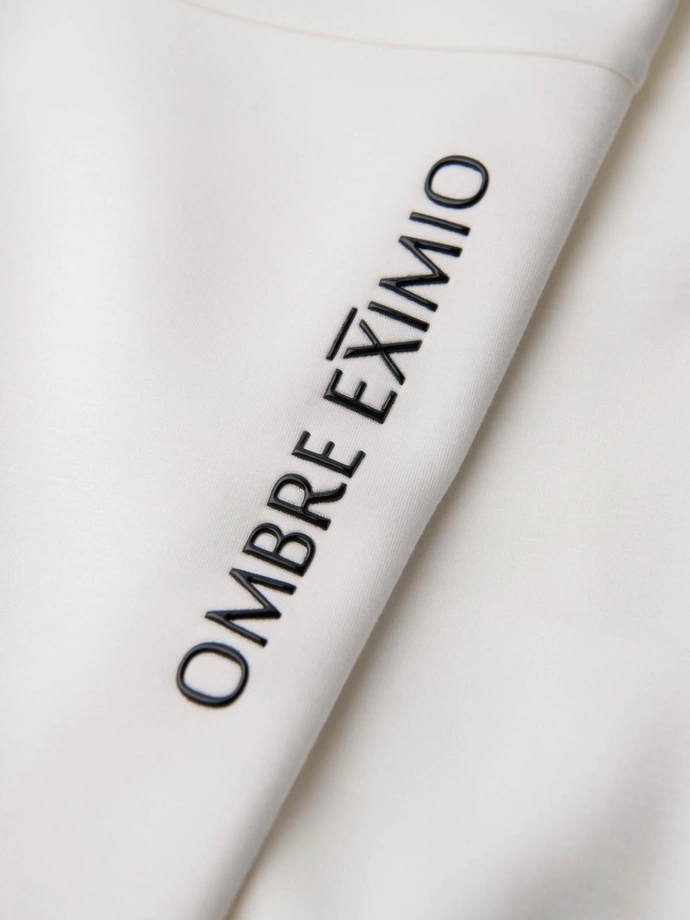 Men's sweatpants with ribbed legs and rubber print - white V2 OM-PASK-0223